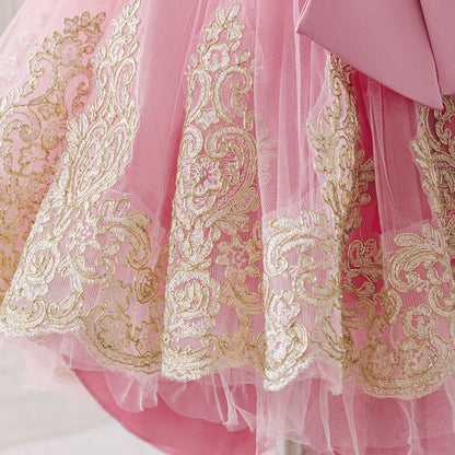 Children's Party Dress with Flowers and Bow