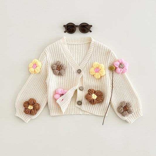 Girls' Knitted Jacket with Little Flowers