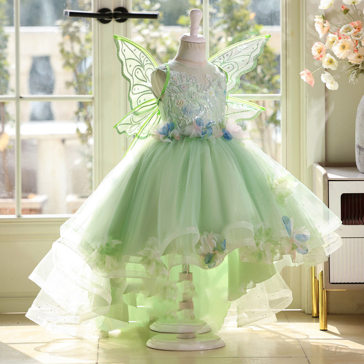 Green Tulle Tail Tuxedo Up Dance Party Evening Dress