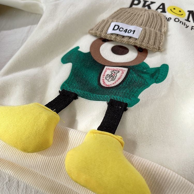 Cartoon Print Sweatshirt+Pants+Vest 3Pcs Suit For 1-4Y Kids Thick Warm Outfit
