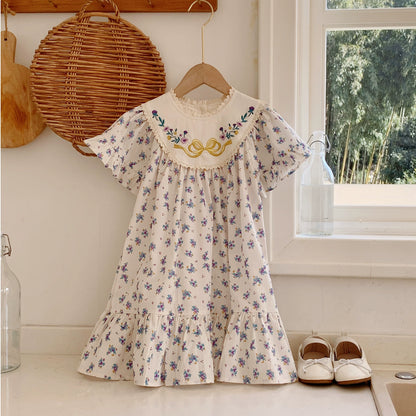 Children's Dress with Little Flowers and Ruffles