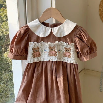 Vestido infantil marrón con ositos de peluche 