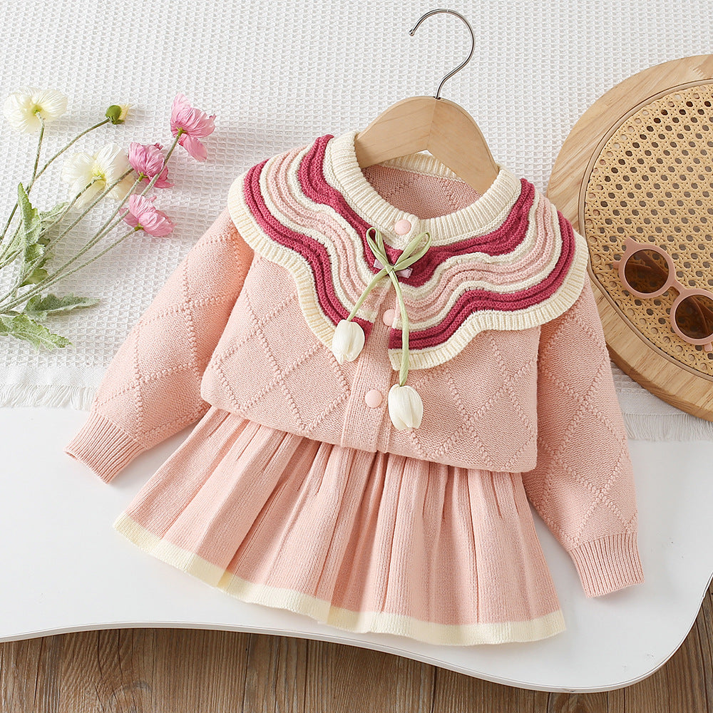 Girls' Tulip and Pleated Knit Set