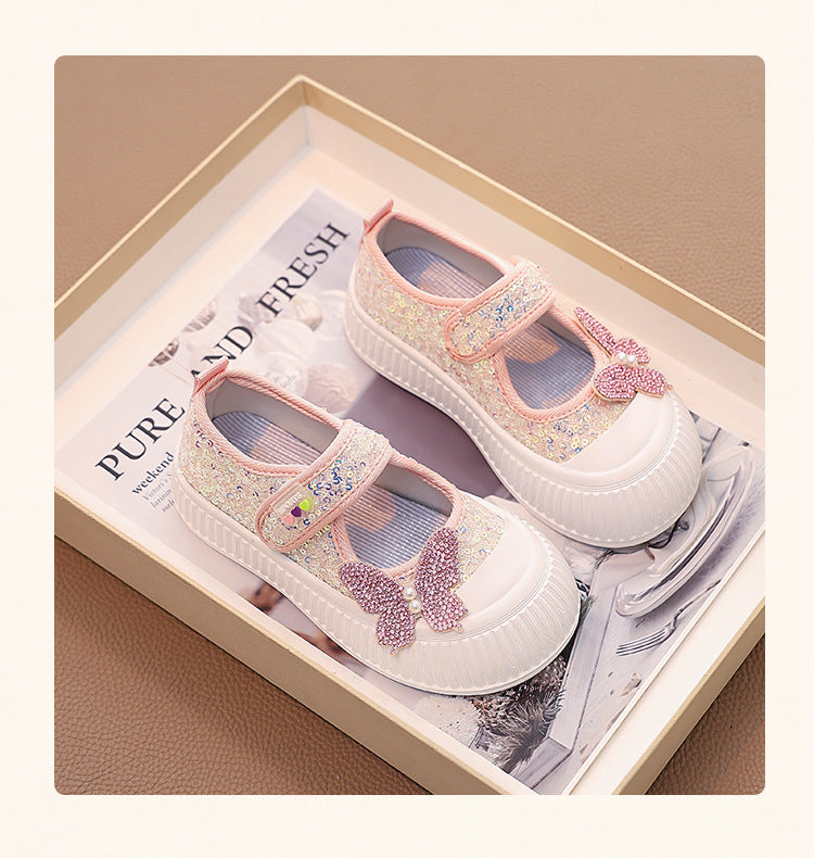 Zapatos de mariposa brillantes para mujer y niños 