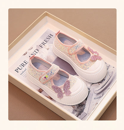 Zapatos de mariposa brillantes para mujer y niños 