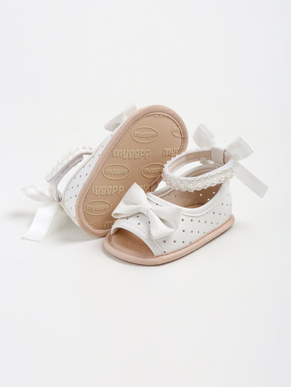 Girls' Sandals with Bow and Pearls