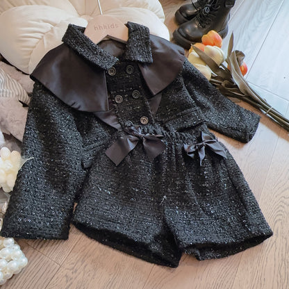 Girls' Black Outfit with Small Bows