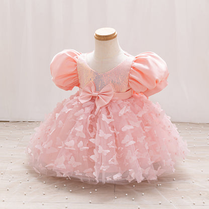 Children's Party Dress with Butterflies and Bows