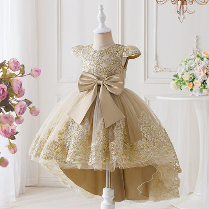 Children's Party Dress with Flowers and Bow