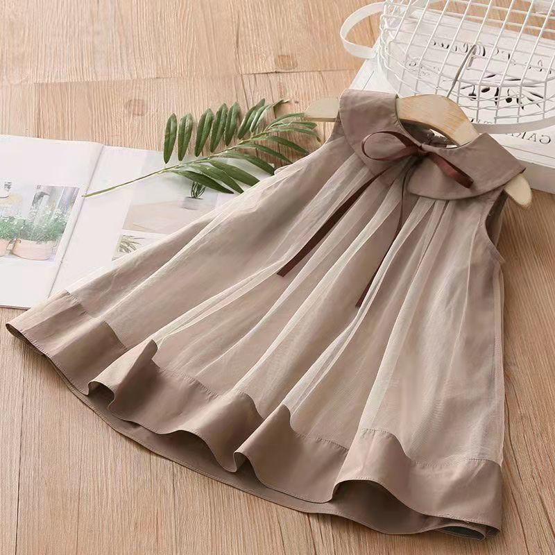 Vestido infantil marrón con lazo 