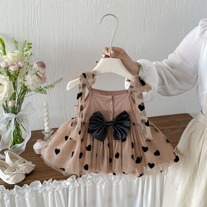 Girls' Dress with Hearts and Small Bow