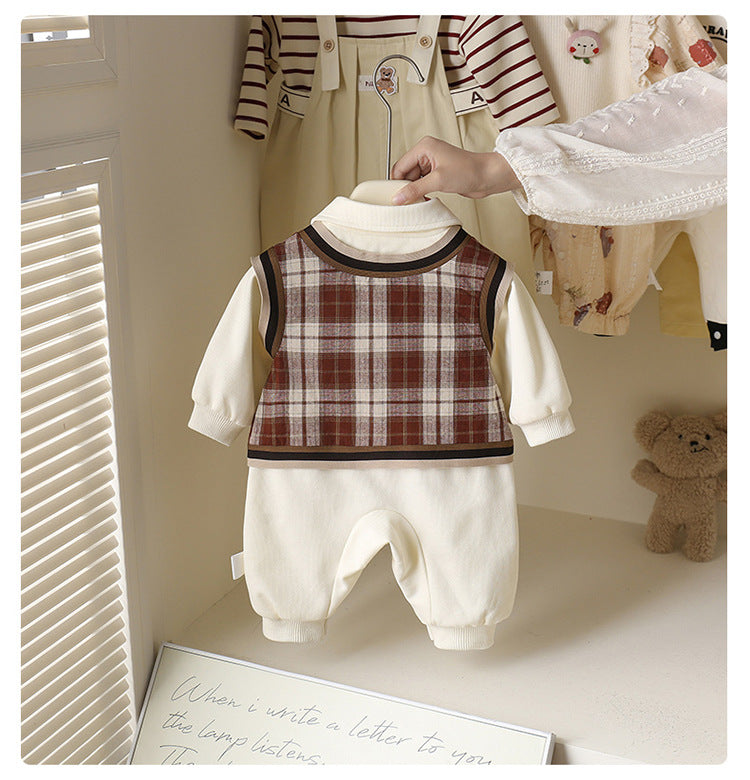 Children's Plaid Teddy Bear Jumpsuit