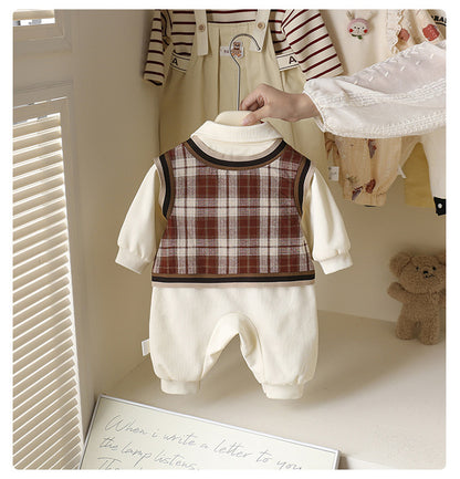 Children's Plaid Teddy Bear Jumpsuit
