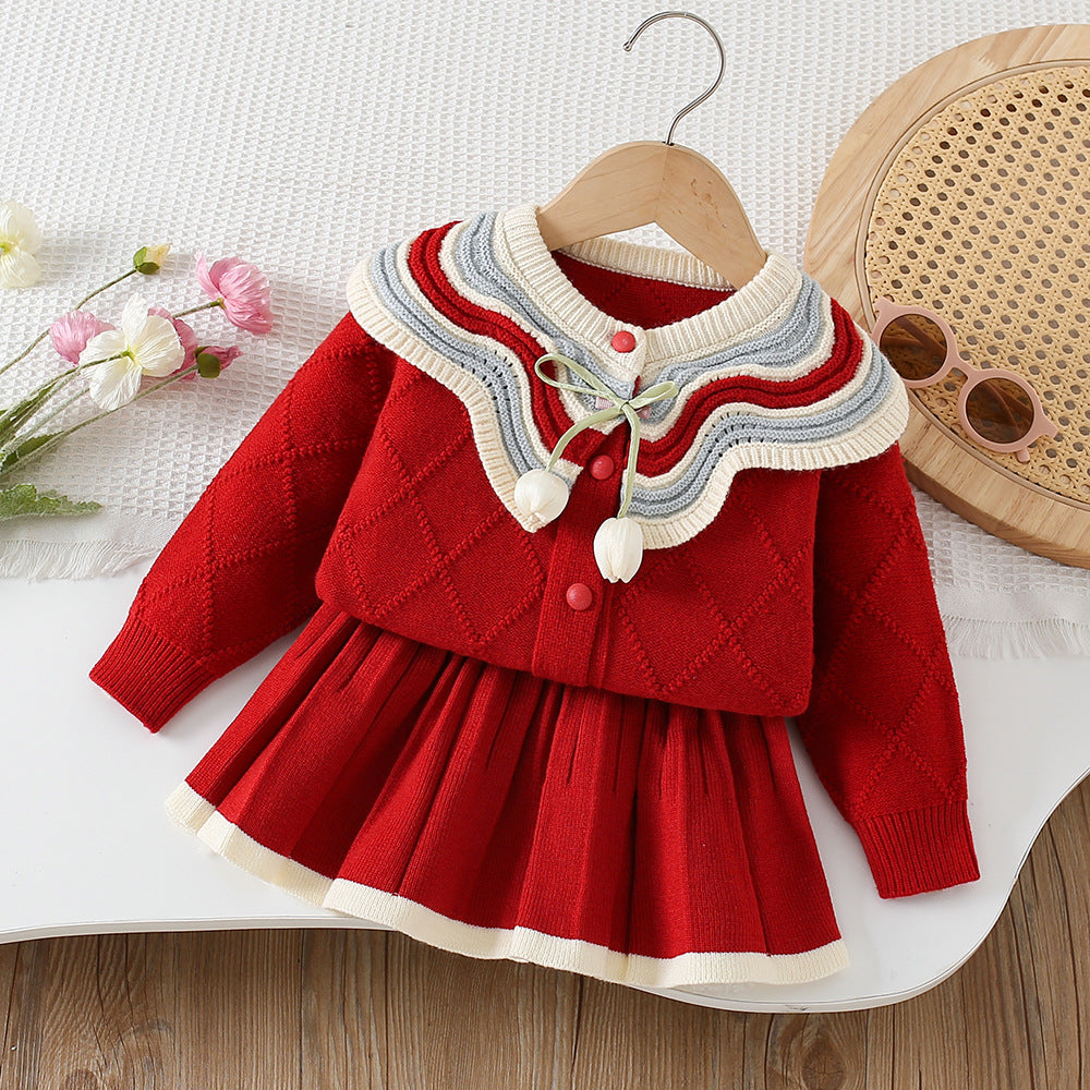Girls' Tulip and Pleated Knit Set