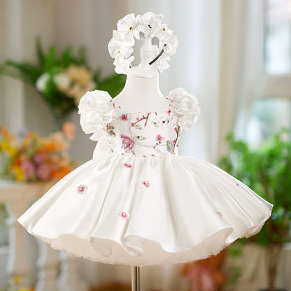 White Party Dress with Sparkling Flowers