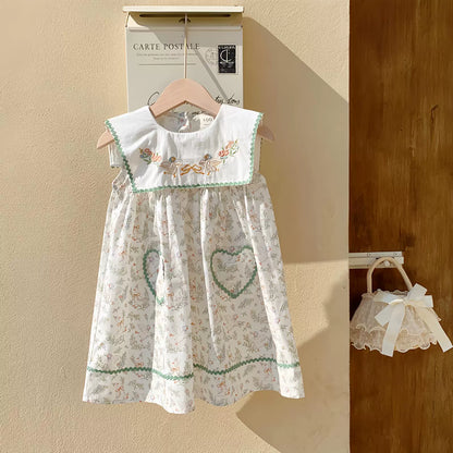 Children's Dress with Little Flowers and Ruffles