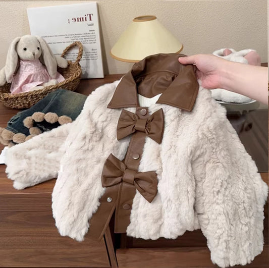 Girls' Plush Bow Coat