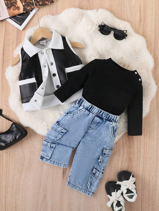 Girls' 3-Piece Set Vest and Jeans