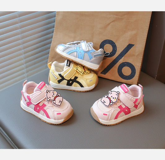 Children's Sneakers with Velcro and Teddy Bear Design