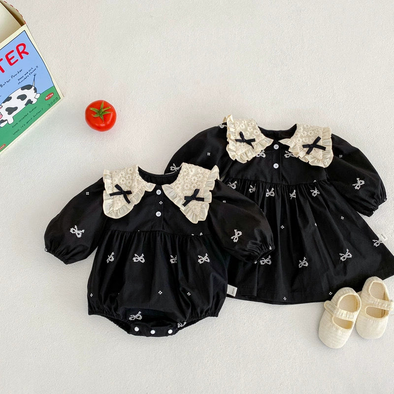 Black Children's Bodysuit/Dress with Bows