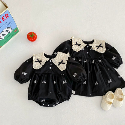 Black Children's Bodysuit/Dress with Bows