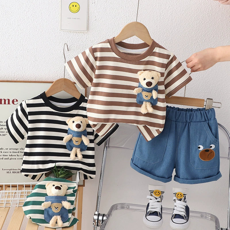 Children's Summer Striped Teddy Bear Outfit