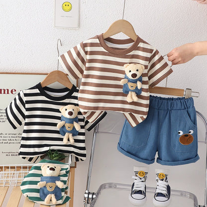 Children's Summer Striped Teddy Bear Outfit
