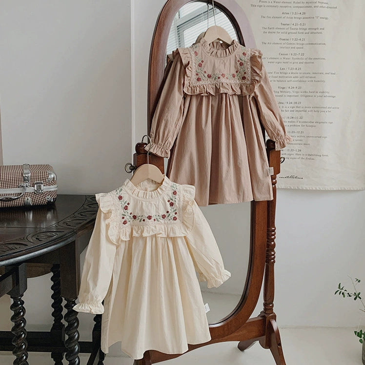 Children's Dress with Embroidered Collar and Flowers