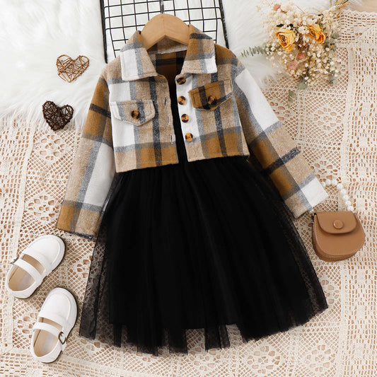 Black Children's Dress + Plaid Coat