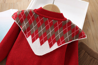Infant Knit Outfit Set with Checkered Collar