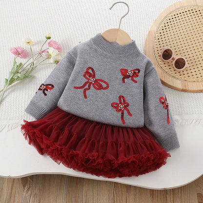 Children's Set: Sweater with Bows and Skirt