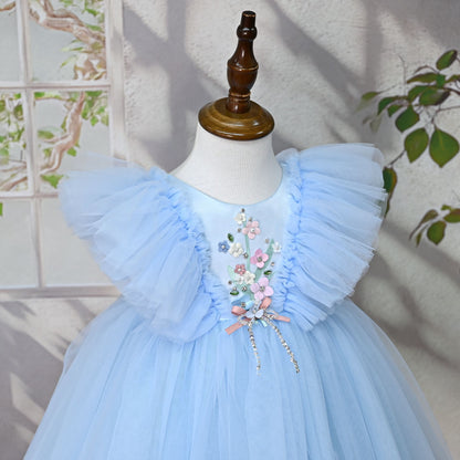 Flower Children Girls Flying Sleeve Tulle Princess Dress
