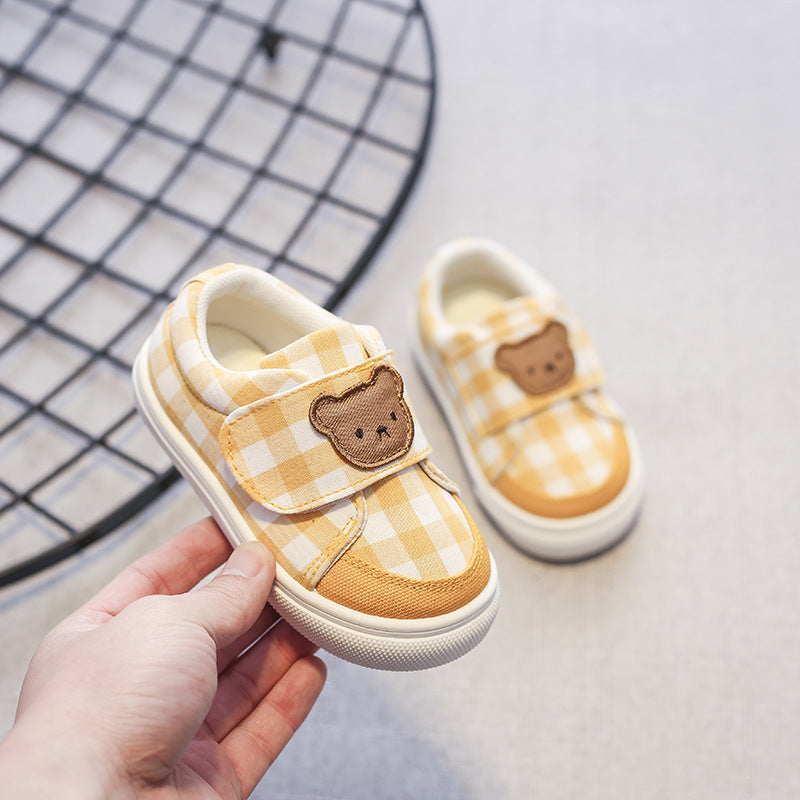 Zapatillas deportivas para niños con diseño de oso a cuadros 