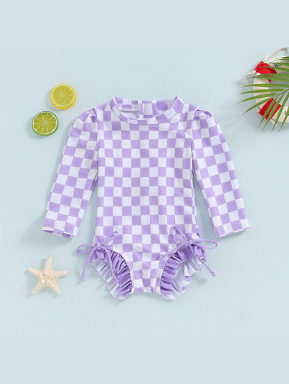 Girls' Plaid Swimsuit with Bows