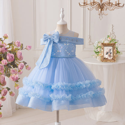 Children's Off-the-Shoulder Party Dress with Bow