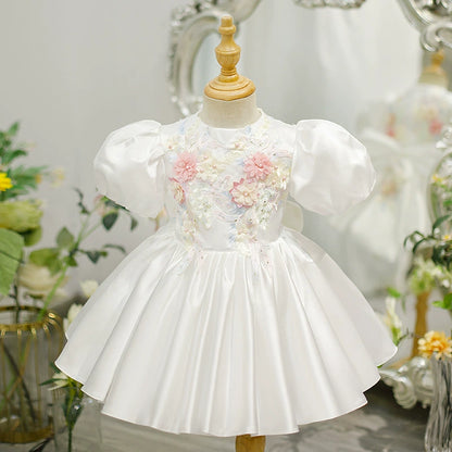 White Floral Party Dress for Children