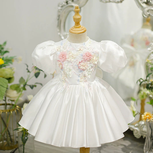 White Floral Party Dress for Children