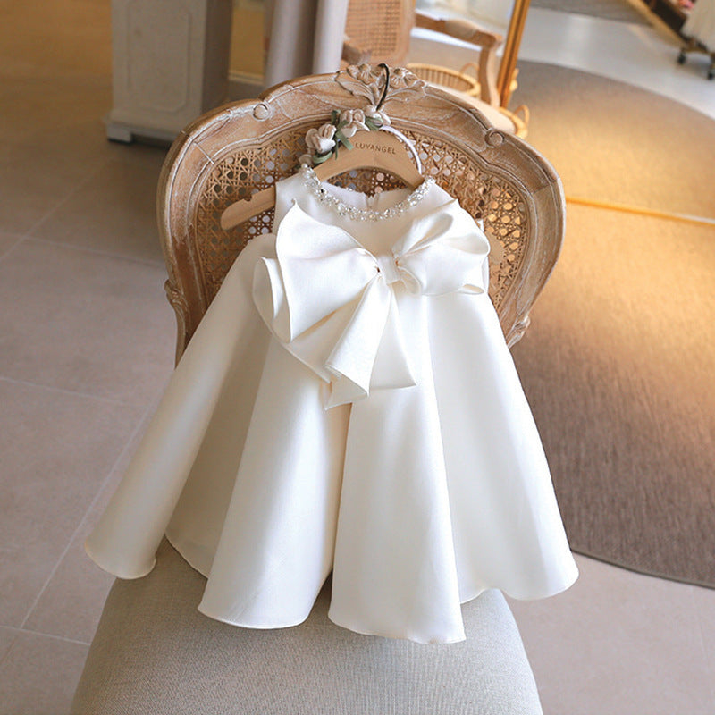 White Children's Dress with Bow and Stones