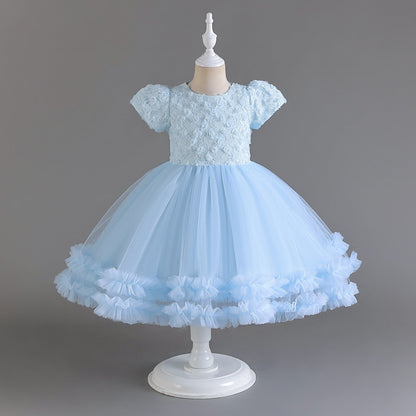 Vestido de fiesta infantil con flores de tul 