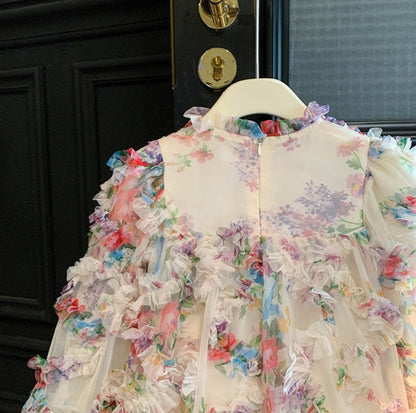 Vestido infantil de tul floral 