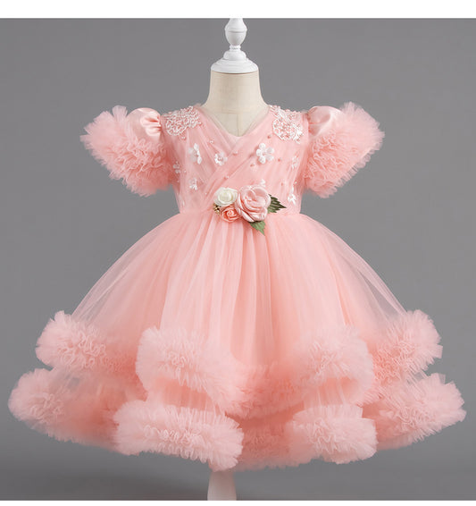 Children's Puffy Tulle Dress with Flowers
