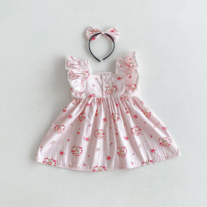 Children's Dress with Teddy Bears and Flowers