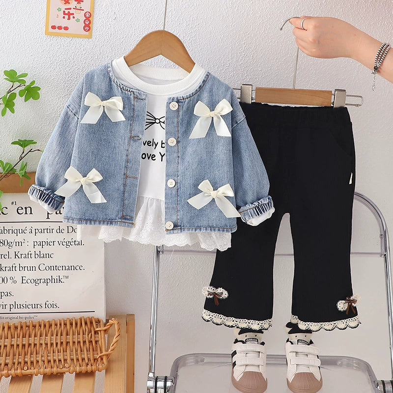 Children's 3-Piece Denim Set with Bows