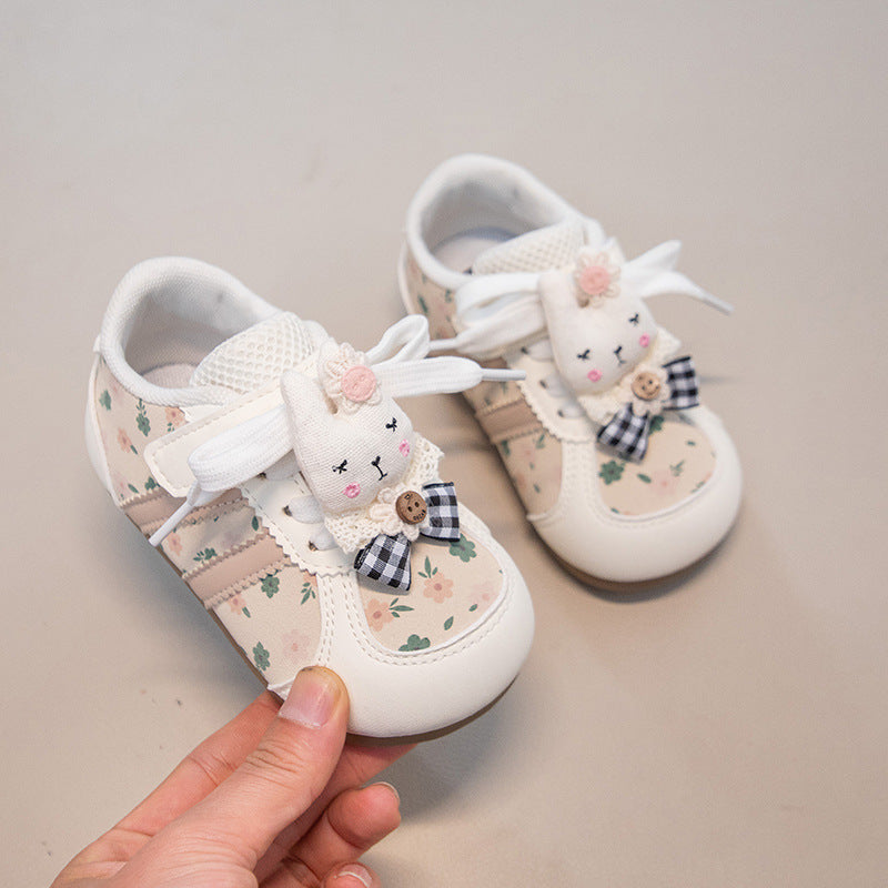 Children's Sneakers with Little Flowers and Bunnies