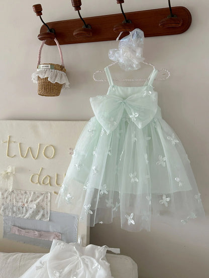 Children's Dress with Pleated Hem and Little Flower