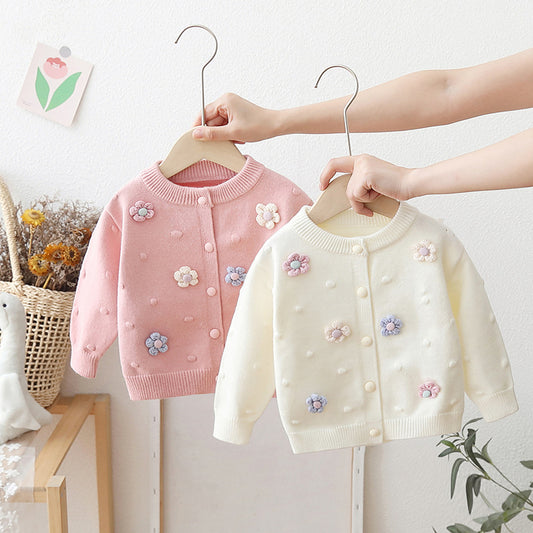 Children's Cardigan Knit Flowers