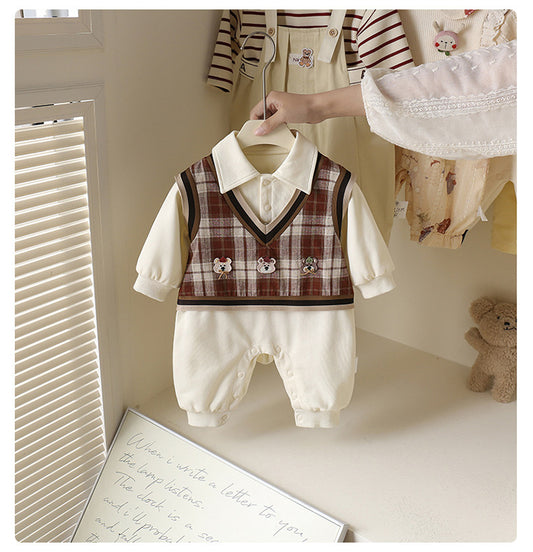 Children's Plaid Teddy Bear Jumpsuit