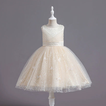 Children's Party Dress with Rhinestones and Butterflies