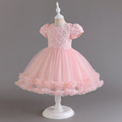 Vestido de fiesta infantil con flores de tul 