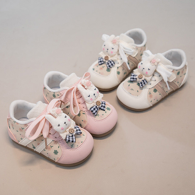 Children's Sneakers with Little Flowers and Bunnies